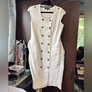 Jessica Cream Buttoned Sheath Midi Dress